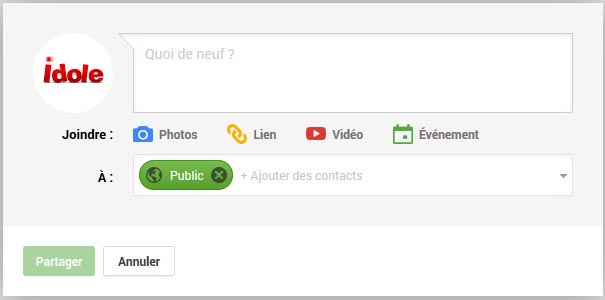 google plus fenêtre de message