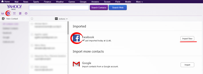 Importation des contacts Facebook sur Yahoo